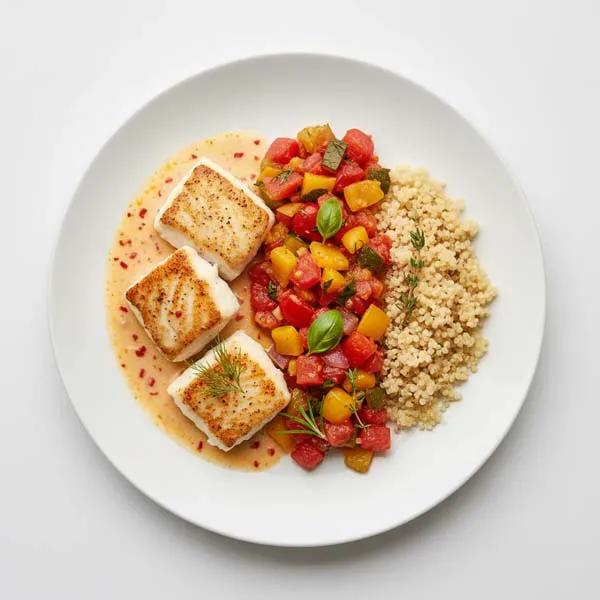 Mediterranean Citrus Fish With Quinoa And Herb Ratatouille